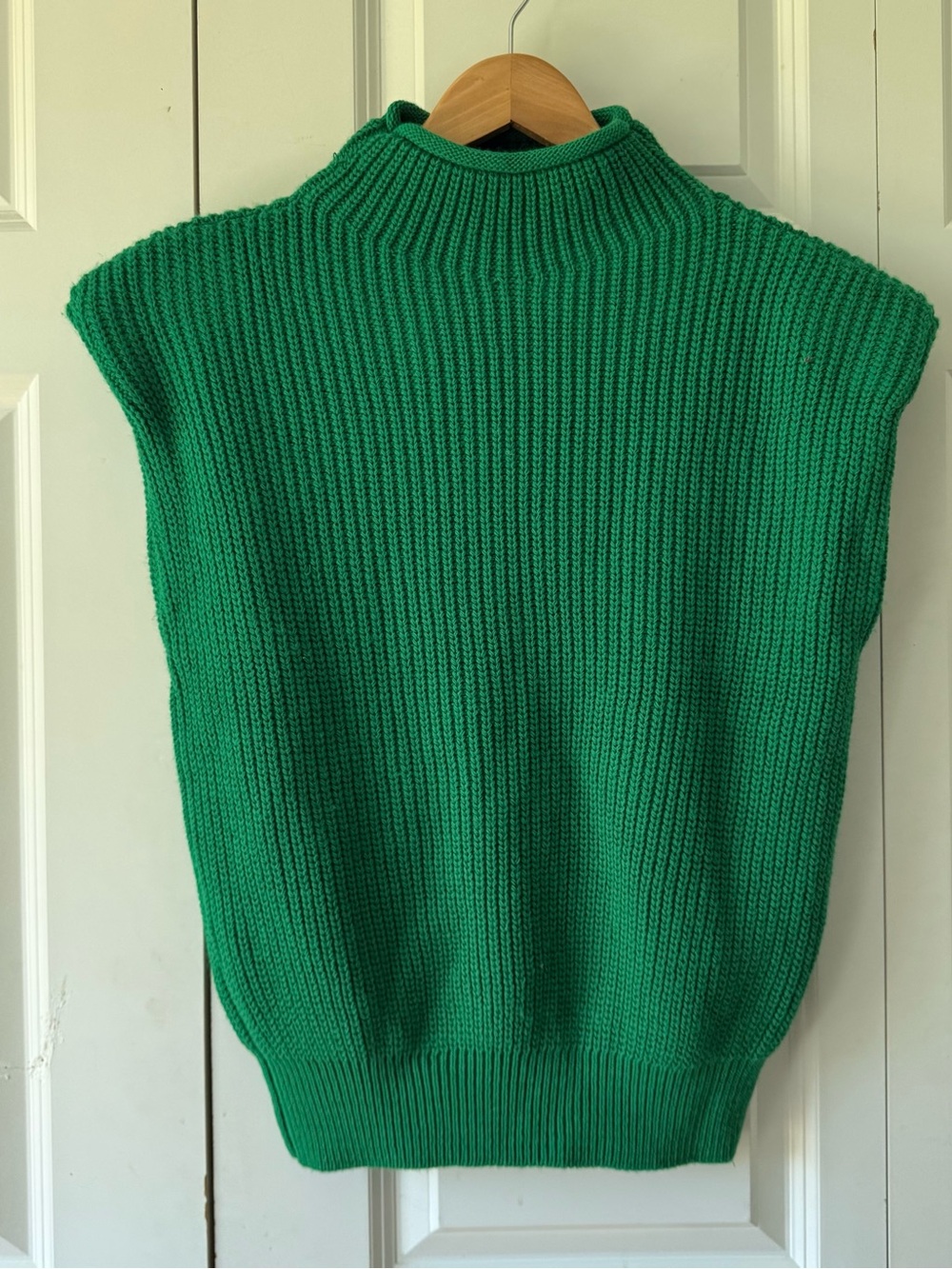 Green Rib-Knit Sleeveless Mock Neck Sweater Vest